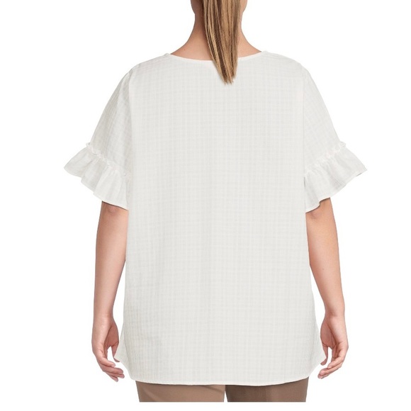 Terra & Sky Women's Plus Size V-Neck Shirred Short Sleeve Top Size 4X (28W-30W) - Picture 4 of 14